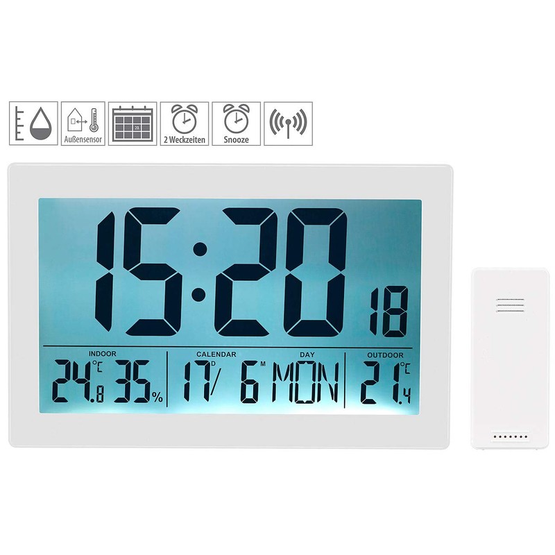 infactory Wall clock: XL Radio Controlled Clock with Double Alarm