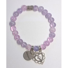 Stretchy Faith Based Lavender Crackle Beaded Bracelet with Cross Charm