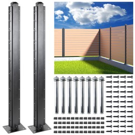 BITALS Q235A-Steel 4ft (H/48in) Heavy Duty Fence Post - Serial Post, Suitable for Outdoor Patio, Backyard and Garden Fence Post Bracket Construction (2pack-Matte Black)