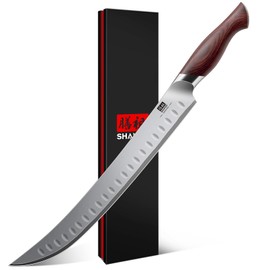 SHAN ZU Brisket Slicing Knife, 11.6 Inch Carving Knife Japanese High Carbon 10Cr15Mov Stainless Steel, Professional Ultra Sharp Meat Cutting and BBQ knife with Ergonomic Pakkawood Handle