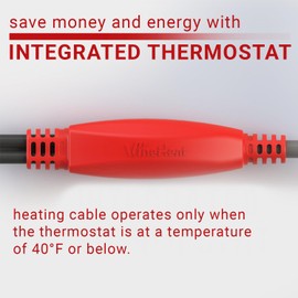 VineHeat Pipe Freeze Protection Cable 12 Ft | Easy to Install Pipe Heating Cable | Pipe Heater Cable for All Types of Rigid Water Pipes with Built-In Thermostat, 120V