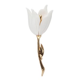 Women's Elegant White Tulip Brooch Lapel Corsage Party Brooch Floral Brooch for Party Dance Wedding Banquet Jewelry for Womens Girls Gold Plated Clothes Accessories