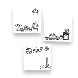 A Brighter Year Color Your Own Post-It Notes Bundle - 3 Sticky Note Pads - 3” x 3” Self Stick Notes - Coffee, Plant, & Space Themes -School, Office, Home, Travel, Notebook - Relaxation, Stress Relief