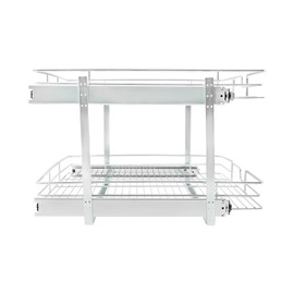 QUSKLISU 2-Tier Heavy Duty Pull Out Cabinet Organizer with Slide-Out Drawers, Chrome-Plated Kitchen Bathroom Storage Shelves for Cabinets Pantries Adjustable Slide Out Basket (24 X 22 Inch)
