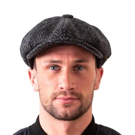 Hatman of Ireland Men's 100% Kerry Woollen Mills Tweed 8 Piece Cap Irish Newsboy Hat, Made in Ireland (US, Alpha, Medium, Charcoal)