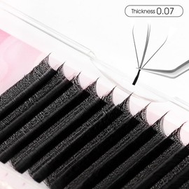 NATUHANA Sandwich Clover W Shape Eyelash Extension Dual-Core 3D Preused Fan 0.07 mm C Curls 8-14 mm Mixed Tray Eyelash Extension (S3D Black 0.07C 8-14 Mix)
