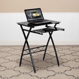 Flash Furniture Norris Black Tempered Glass Computer Desk with Pull-Out Keyboard Tray