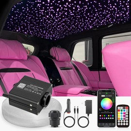 SUNKENET 16W Twinkle Starlight Headliner Kit, 150pcs*0.03in*6.5ft Fiber Optic Strands Bluetooth APP/Remote/Music Control, RGBW Car Star Ceiling Light Kit+Adapter+Car Use Plug for Home/Theater