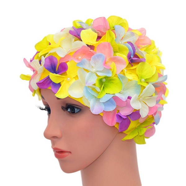 Medifier Bonnet de bain rétro pour femme Motif floral Multicolore