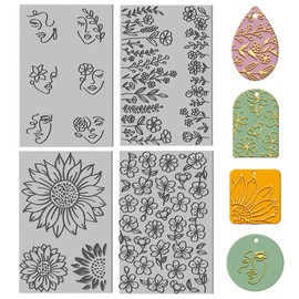 CHGCRAFT 4PCS Polymer Clay Texture Sheets Plants and Flowers Texture Stamp Clear Clay Texture Sheets Polymer Clay Texture Mat Flower Pattern Pad for Making Earrings Jewerly, 4x2.6inch