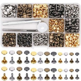 480 Uds Juego de Remaches de Doble Tapa Tachuelas de Metal con Herramienta Perforadora para Manualidades de Cuero Reparación de Zapatos Encuadernación de Ropa
