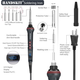 Soldering Iron Set, Soldering Iron 9 in 1 Soldering Set 200 W 220 V Soldering Station with Temperature Adjustable 180-480 °C, 5 Soldering Tips, Soldering Iron Stand, Soldering Wire, for Electrical