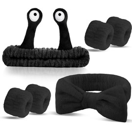 SuPoo Black Face Wash Headband and Wristband Set Funny Snail Makeup Headband Skincare Spa Headbands for Washing Face Cute Puffy Wrist Bands for Women Preppy Teen Girl Trendy Stuff Hair Accessories
