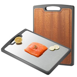 Titanium Cutting Board Double Sided, 15” Wood Cutting Board for kitchen, GR1 Titanium & Ebony Large Chopping Board for meat with Juice Groove for Meat & Veggies