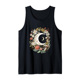 Crescent Moon with Flowers and Mushrooms Celestial Botanical Tank Top