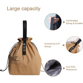 Canvas Drawstring Lunch Bag Insulated Lunch Tote Japanese Style Bento Tote Bag Reusable Lunch Bag Insulated Handbag Tote Bag with Handle and Drawstring Closure for Women Work Picnic or Travel