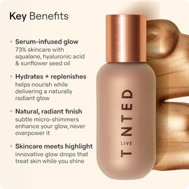 Live Tinted Gotas iluminadoras líquidas Hueglow: iluminador ligero con suero, fórmula no grasosa para una luminosidad natural y una hidratación avanza