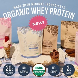 Truvani Organic Whey Protein Powder | 5 Flavors | 20g Grass Fed Whey Protein | 20 Servings | USDA Organic & Non-GMO | Gluten Free | No Gums, No Soy, No Stevia, No Added Sugars:_Vanilla