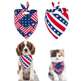 4th of July Dog Bandanas, American Independence Flag Dog Bandana, Holiday Festival Accessories for Small, Medium, Large Dogs & Cats, Red Blue White American Flag Pet Scarf(B 2 Pcs)