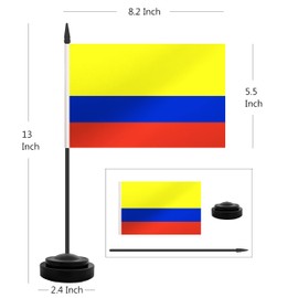 TrendPow 2 Pack Colombia Desk Flag, Colombian Table Office Flags, Small Miniature Desktop Flag With 12"" Solid Black Pole and Black Base, Classroom, Offices Meeting Desk Decoration (Colombia)