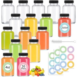 NEWMIAO 16 Pack 4 oz Glass Shot Bottles with Caps, 120 ml Glass Juice Shot Bottles with Lids, Reusable Empty Glass Bottles, Small Clear Glass Jars for Ginger, Juice, Wellness Shot, Beverages