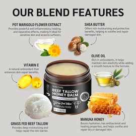 Uttse Men's Beef Tallow for Skin Care:100% Grass-Fed Beef Tallow Face Moisturizer For Men - Tallow and Honey Balm With Olive Oil Manuka Honey For Sensitive Dry Skin Repair 1.7 oz