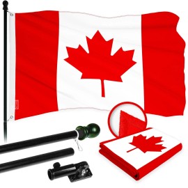 UD_G128 Combo Pack: 6 Ft Tangle Free Aluminum Spinning Flagpole (Black) & Canada Canadian Flag 3x5 Ft, ToughWeave Series Embroid