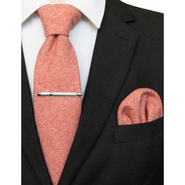 JEMYGINS Cashmere Wool Tie and Pocket Square Tie Clip Sets for Men, peach