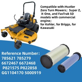 CLNLVLITOP 785261 785279 Air Filter Kit Compatible with Hustler Zero Turn Mowers Super Z, X-One, FasTrak SD Commercial Engine Replace 6672467 6672468 P821575 P822858