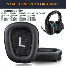 SOULWIT Earpads Ear Cushions Logicool G933 G933S G935 G930 G35 G633 G633S G635 G533 G430 G431 G432 G433 G332 G230 G231 G231 G232 G231 G231 Replacement for 33 Pad Noise Isolation Foam Protein Leather