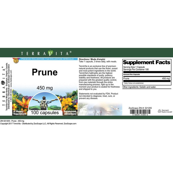 TerraVita Prune - 450 mg (100 Capsules, ZIN: 521205) - 3 Pack