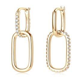 AINUOSHI Convertible Paperclip Link Earrings for Women Freedom Mixing and Matching Statement Pieces Huggie Hoop Rectangle 14k gold 925 Sterling Silver Moissanite Dangle Drop Earrings set