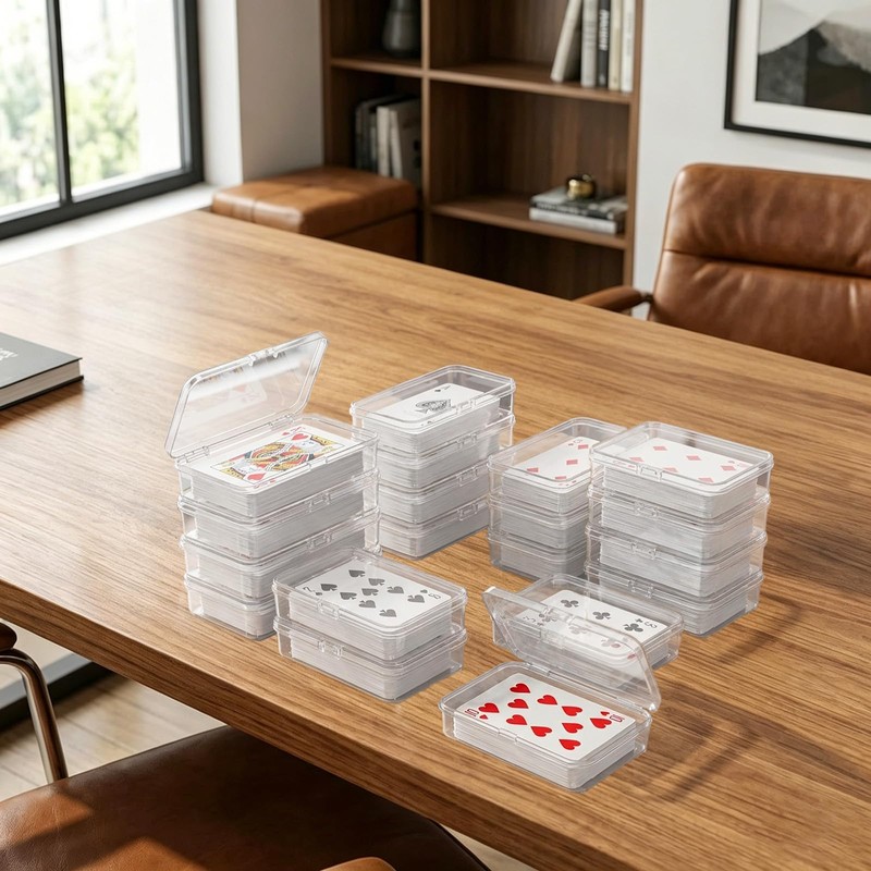 64 Pcs Playing Card Box, Clear, Snap Closed, Storage Organizer
