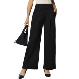 Hispotim Womens Wide Leg Pants Pull On High Waist Stretch Dress Business Casual Yoga Work Pants with 5 Pockets, Black XL