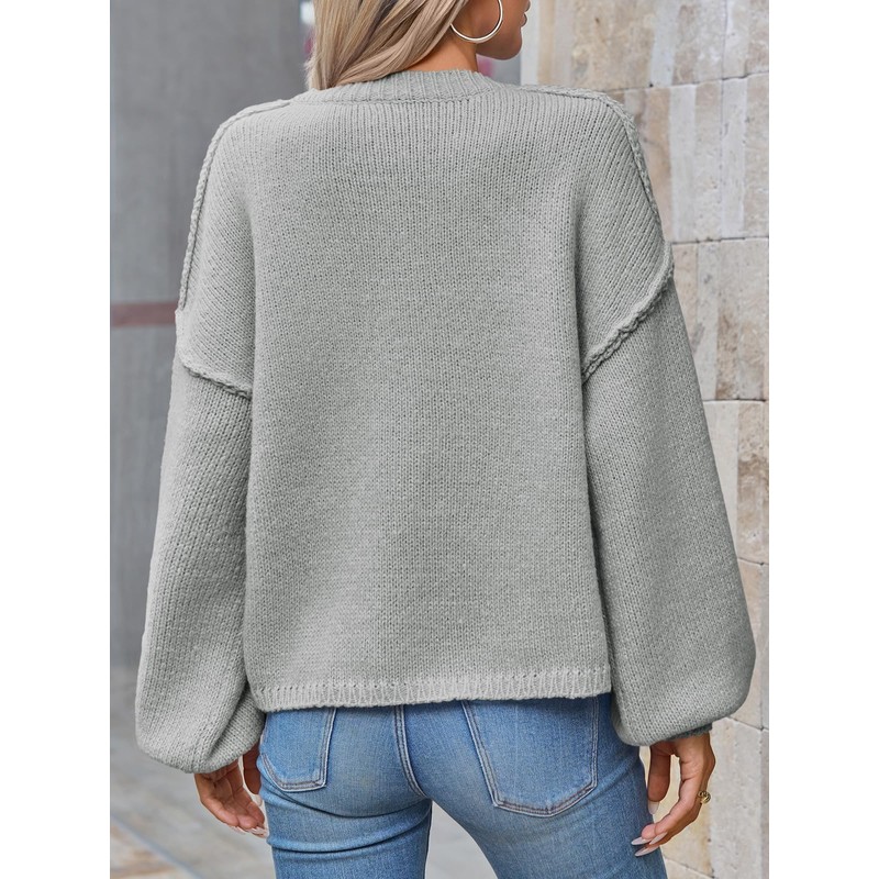 Saodimallsu Womens Oversized Cardigans Button Up Long Lantern Sleeve Chunky