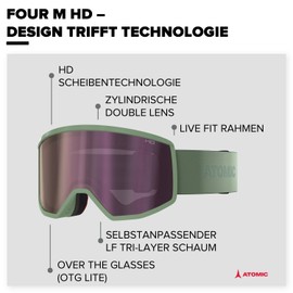 ATOMIC FOUR HD Ski Goggles - Pistachio - Ski Goggles with Contrasting Colours - High Quality Mirrored Snowboard Goggles - Goggles with Live Fit Frame - Ski Goggles with Large Field of View