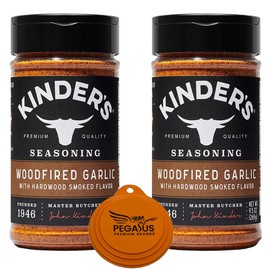 Pegasus Premium Variety Pack - Kinder's Woodfired Garlic Rub Smoked Flavor 9.5oz (2 Pack) and Pegasus Premium Brands 3-Step Lid Cover