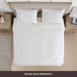 Beatrice Home Fashions Full, Ivory, Lotus Medallion 100% Cotton Chenille Bedspread, Soft, Cozy, Lightweight, Fringe