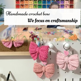 Crochet Pink Bowknot Car Accessories, Hand Knitted Car Rear View Mirror Hanging Accessories for Women Girls Gifts