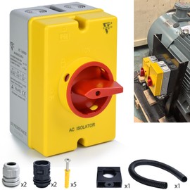 32Amp Disconnect Switch 690V AC Isolator Switch,4-Pole IP66 Waterproof Isolation PV Rotary Disconnect On Off Changeover 2 Position Solar Panel Mount