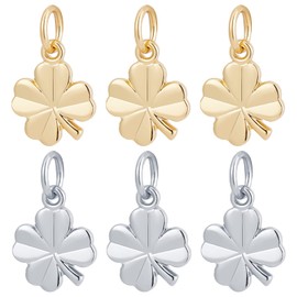 Beebeecraft 40Pcs/Box 2 Colors Four Leaf Clover Charms 18K Gold& Platinum Plated St. Patrick's Day Shamrock Good Luck Pendant Charm with Jump Ring for Jewellery Making, 11x9x1mm