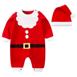 maxToonrain My First Christmas Outfit for Baby Long Sleeve Elf Costume Boys and Girls Sleepwear Toddlers One-Pieces Rompers (Red Santa Claus,3-6 Months)