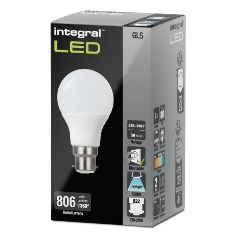 Integral ILGLSB22DF102 8.8w LED Classic Globe GLS, dimmable, 5000K, B22,
