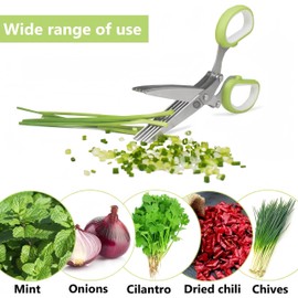 Premium Quality Stainless Steel Herb Scissors With 5 Blades, Cover and Cleaner. Heavy Duty Kitchen Salad Cutter Sharp, Dishwasher Safe All-Purpose Vegetable Shears for Chopped Salad Kitchen Gadget