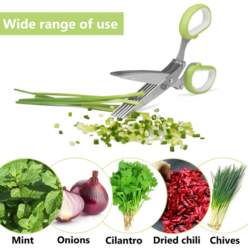Premium Quality Stainless Steel Herb Scissors With 5 Blades, Cover