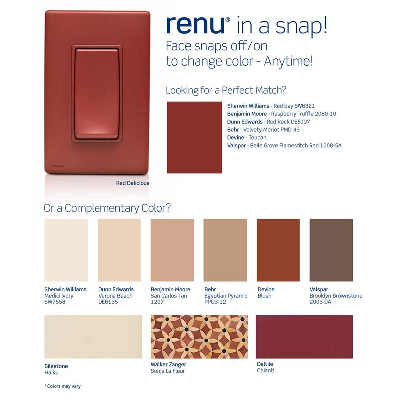 Leviton Renu Two-Gang Screwless Snap-On Wallplate, REWP2-RE, Red Delicious