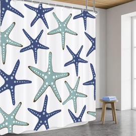 GOOESING Starfish Shower Curtain Beach Shower Curtain Blue and Teal Bathroom Curtain with Hooks Bathroom Decor Washable Durable Waterproof Fabric 180x180cm
