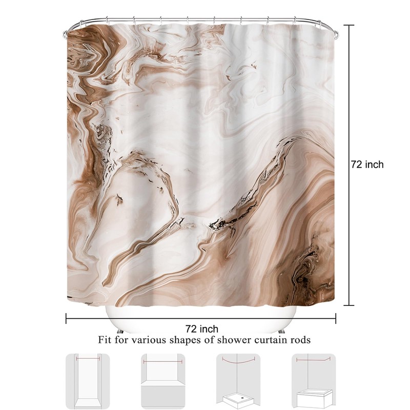 Aqrbeci Brown Marble Shower Curtain, Modern Abstract Tan Ombre Shower