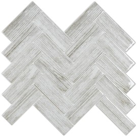 CHIHUT Grey Wood Look Herringbone Peel and Stick Backsplash Tile 12''x12'' Self Adhesive Stick on Backsplash for Kitchen Bathroom Back Splashes 6 Sheets Waterproof Wall Tile Stickers for Shower Walls