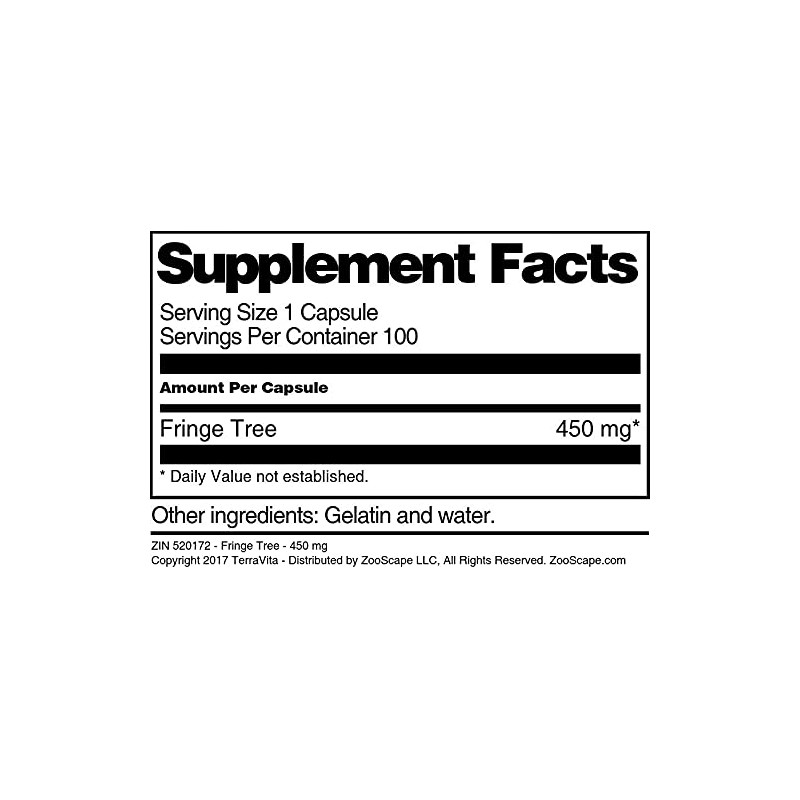 Fringe Tree - 450 mg (100 Capsules, ZIN: 520172) -